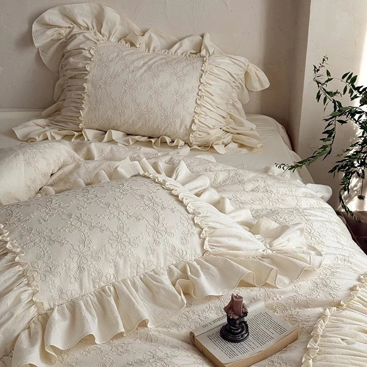 Bedding Set Floral Jacquard Embroidery Breathable Cotton 4 Piece