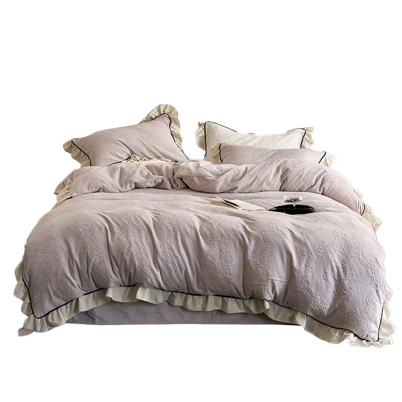 Bedding Set Floral Jacquard & Ruffle Trim Easy Care