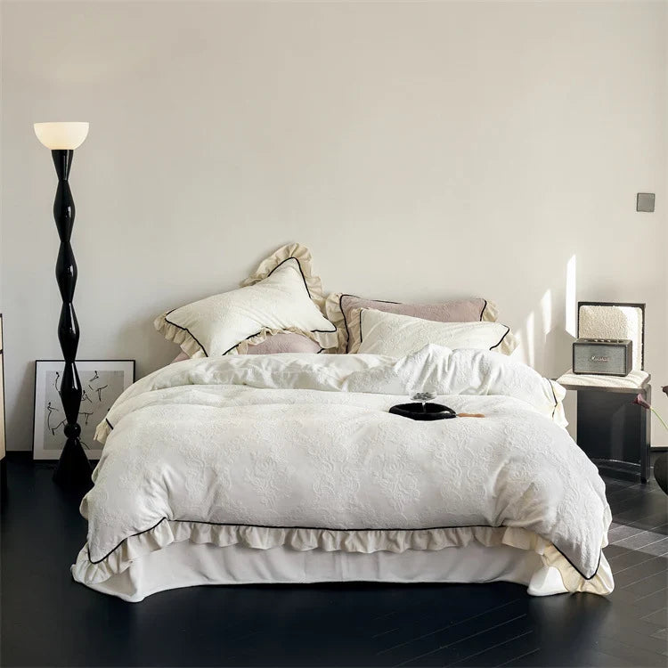 Bedding Set Floral Jacquard & Ruffle Trim Easy Care