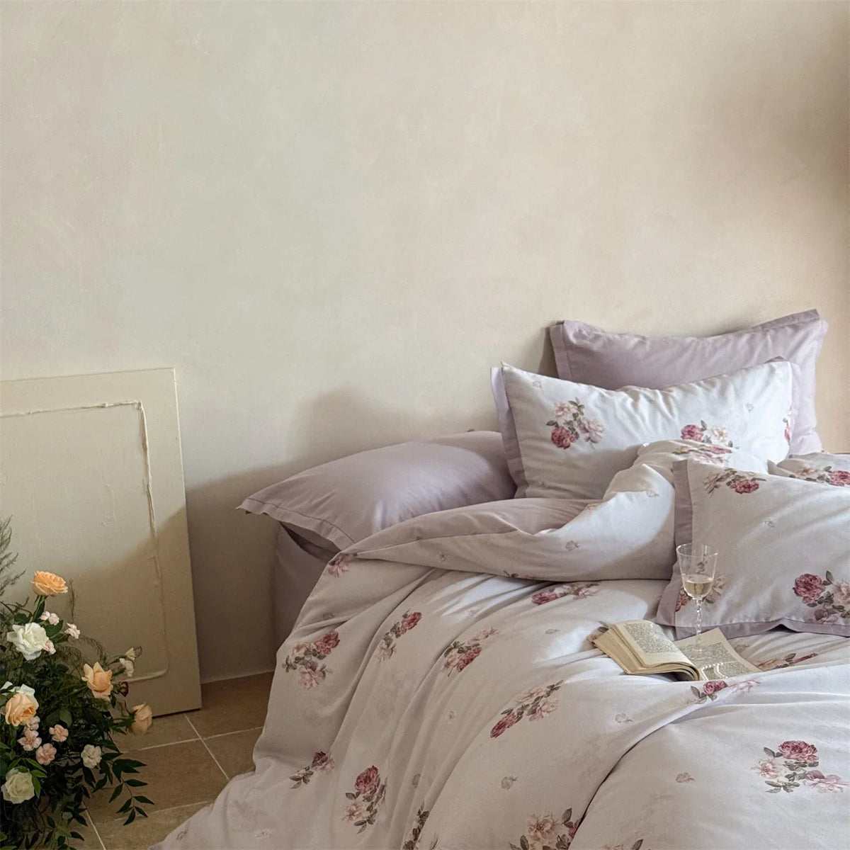 Bedding Set Floral Watercolor Breathable & Wrinkle-Resistant 4-Piece