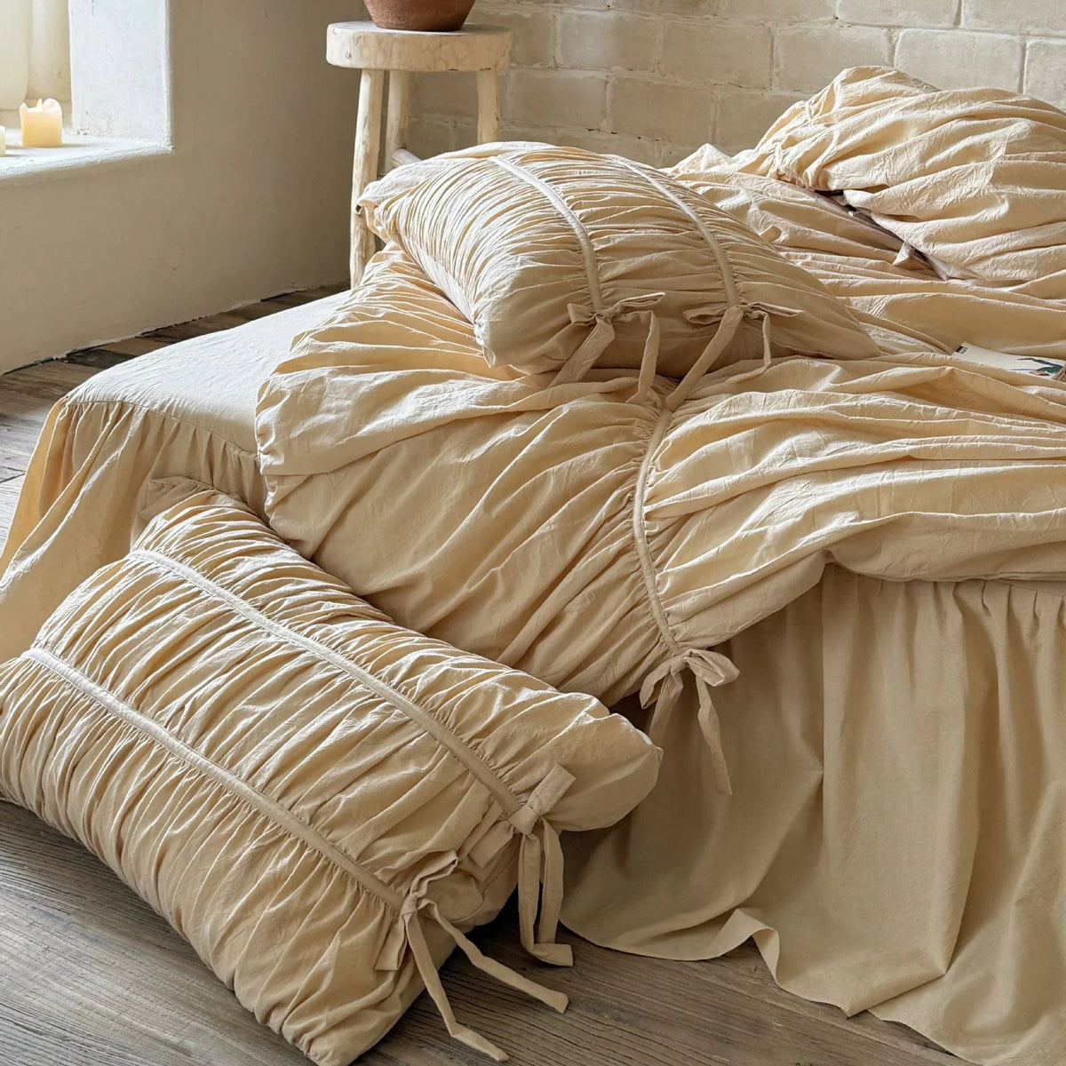 Bedding Set Gathered Ruffle Cotton Blend Decorative Ties