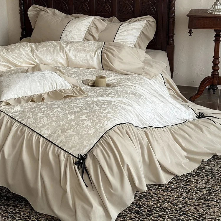 Bedding Set Jacquard Cotton-Blend Ruffled 4-Piece