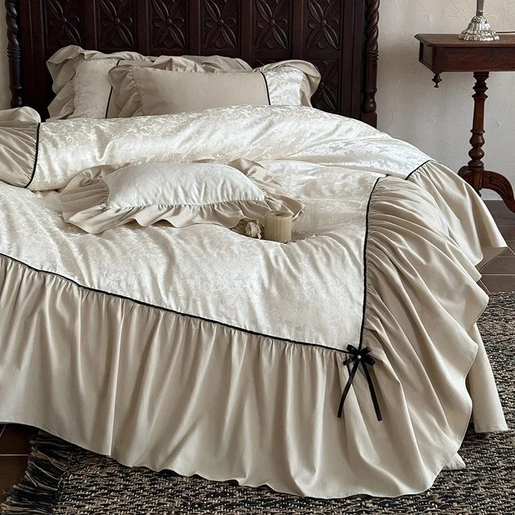 Bedding Set Jacquard Cotton-Blend Ruffled 4-Piece