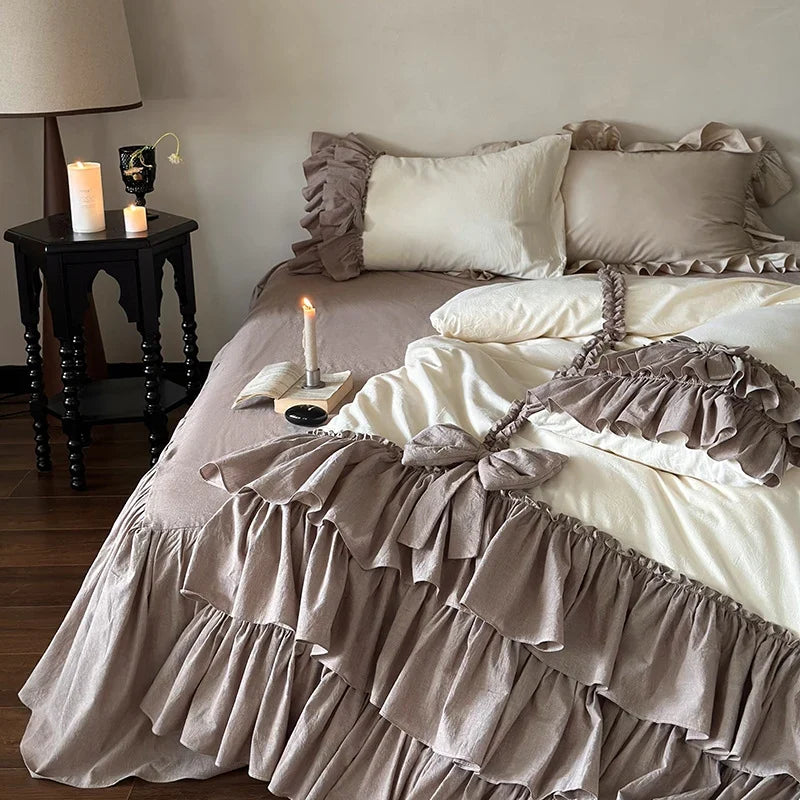 Bedding Set Layered Ruffle & Linen-Look 4-Piece With Bed Skirt