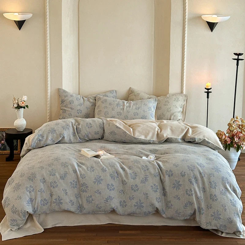 Bedding Set Lightweight Cotton Muslin Reversible 4-Piece