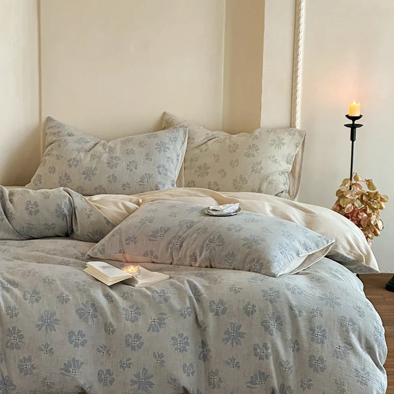 Bedding Set Lightweight Cotton Muslin Reversible 4-Piece