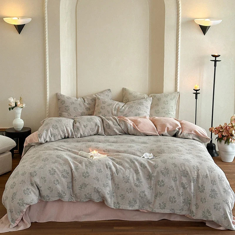 Bedding Set Lightweight Cotton Muslin Reversible 4-Piece