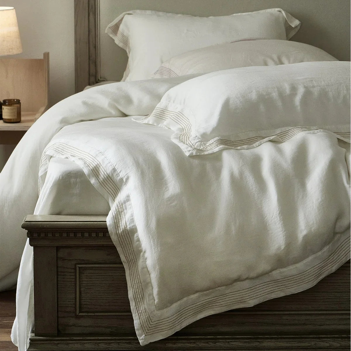 Bedding Set Linen-Look Breathable Cotton Piped Seams