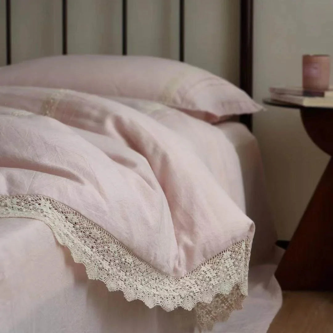 Bedding Set Linen-Look Breathable Crochet Lace