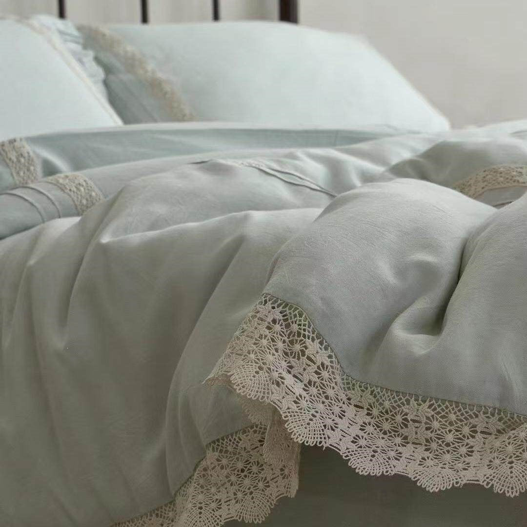 Bedding Set Linen-Look Breathable Crochet Lace