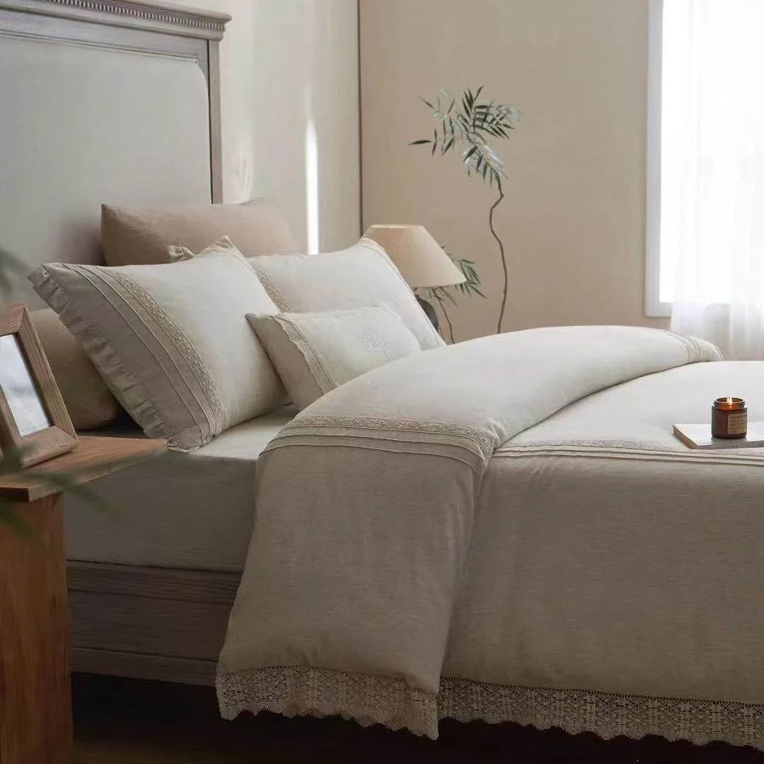 Bedding Set Linen-Look Breathable Crochet Lace