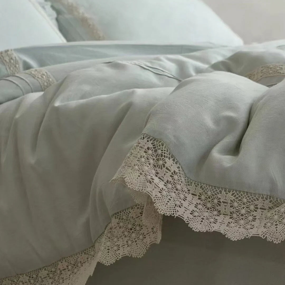 Bedding Set Linen-Look Breathable Crochet Lace