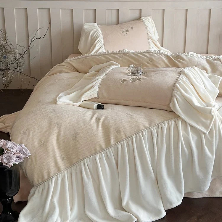 Bedding Set Microfiber Velvet Butterfly Embroidery 4-Piece