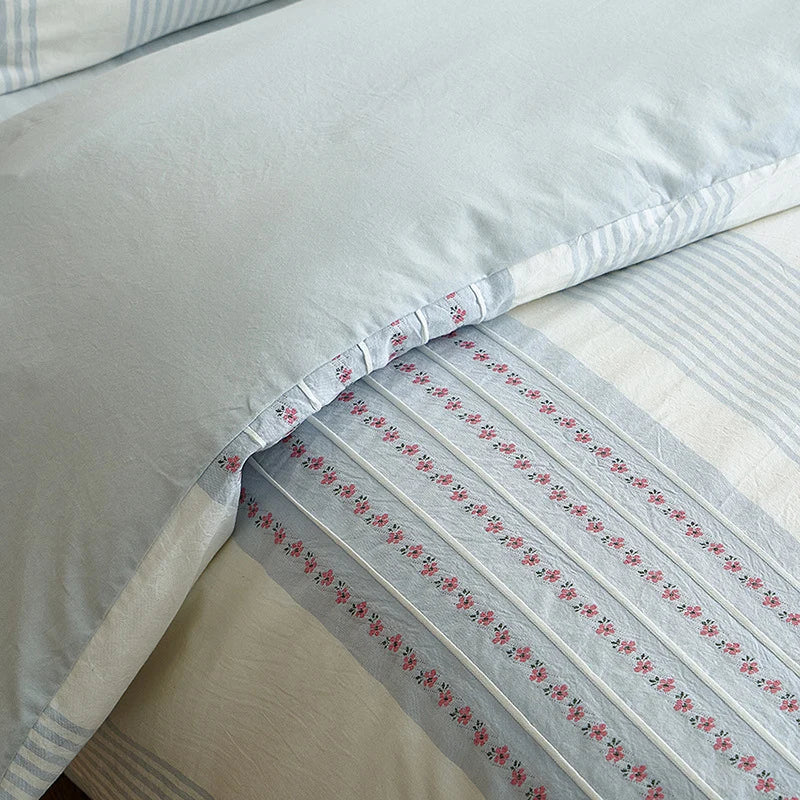 Bedding Set Percale Cotton Embroidered Floral Set of 4