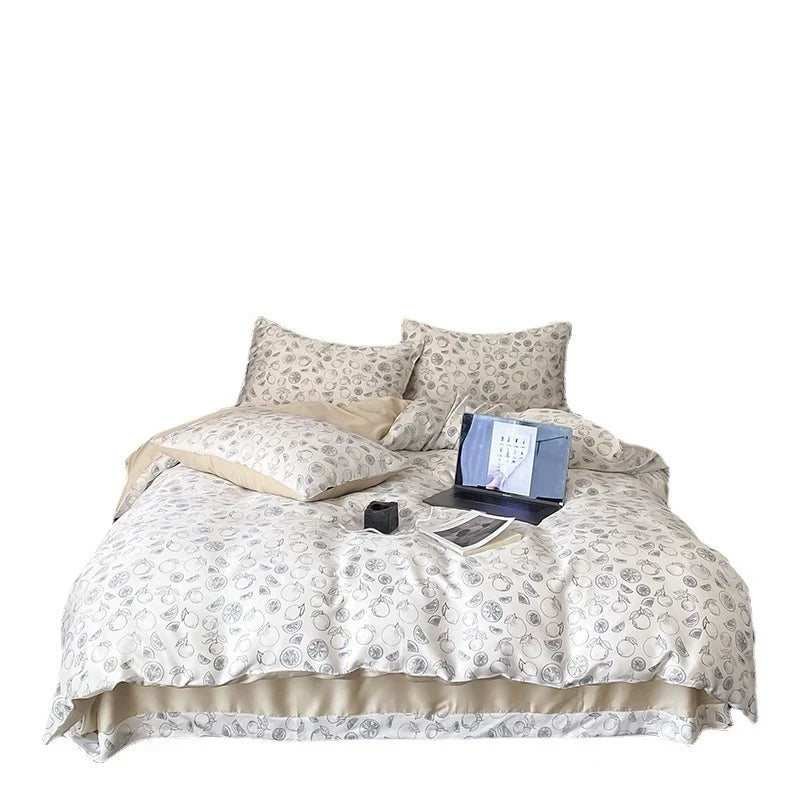 Bedding Set Reversible Rose Print Cotton Satin
