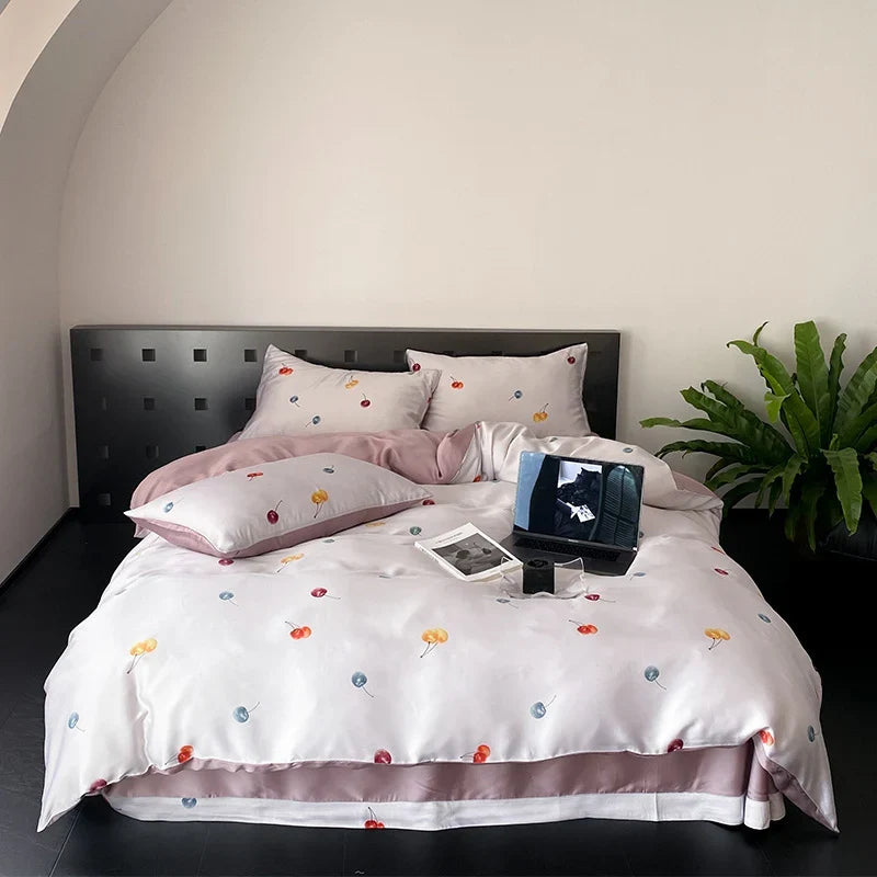 Bedding Set Reversible Rose Print Cotton Satin