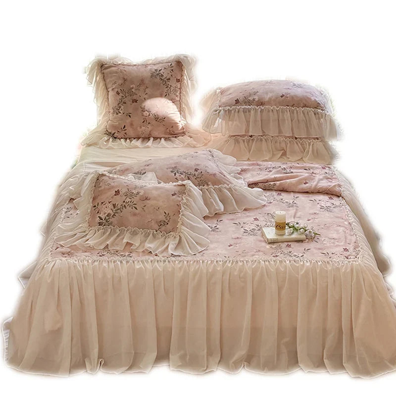 Bedding Set Ruffled Vintage Floral Cotton Blend