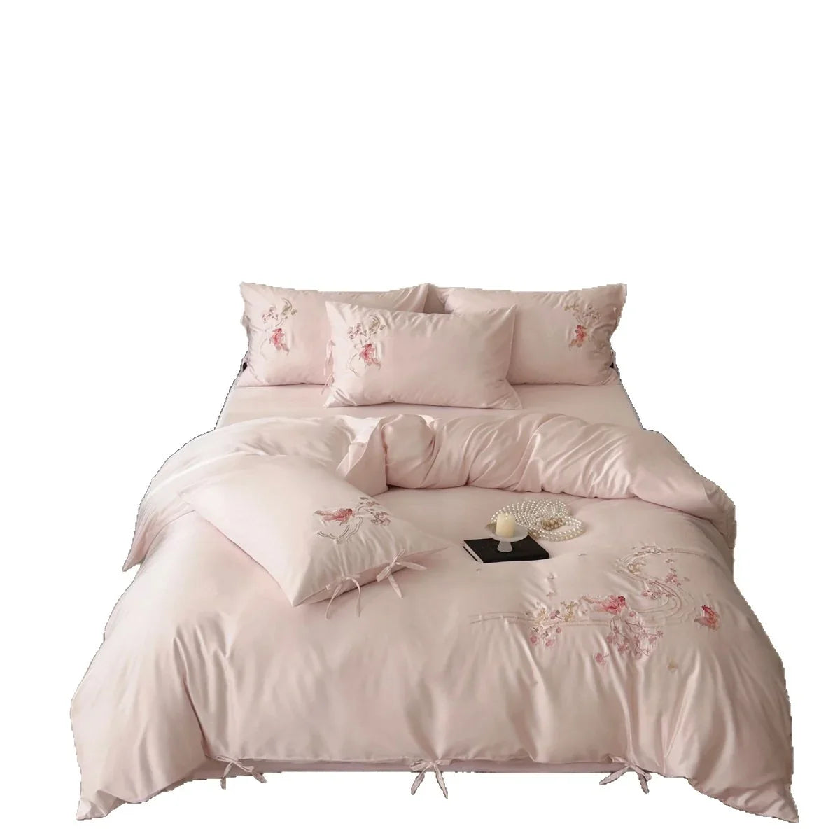 Bedding Set Satin Floral Embroidery 4-Piece