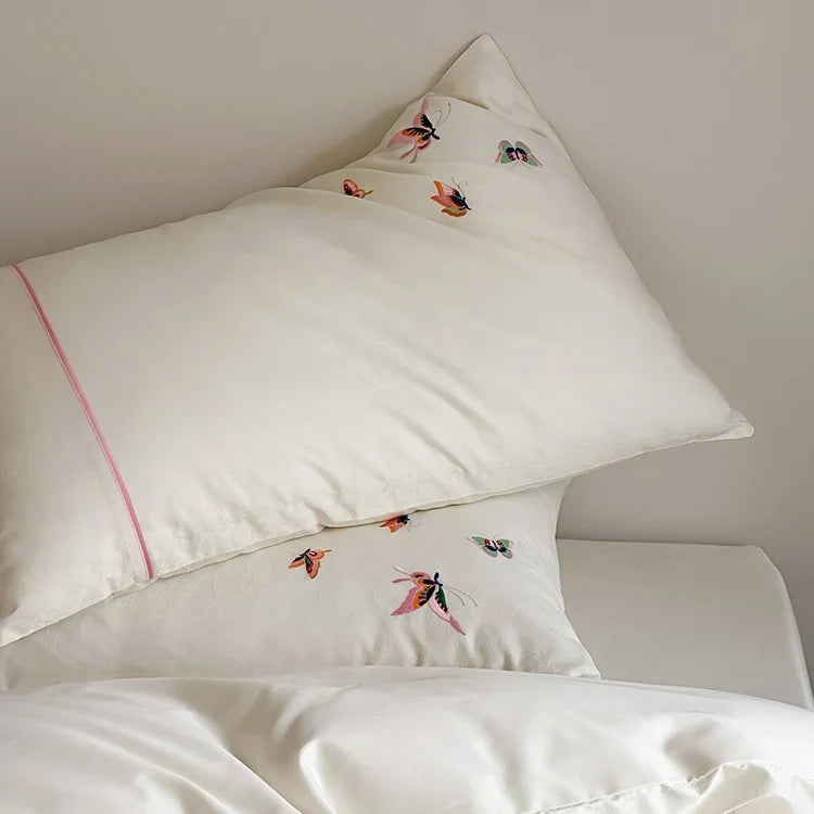 Bedding Set Satin Jacquard Embroidered Butterflies 4 Piece