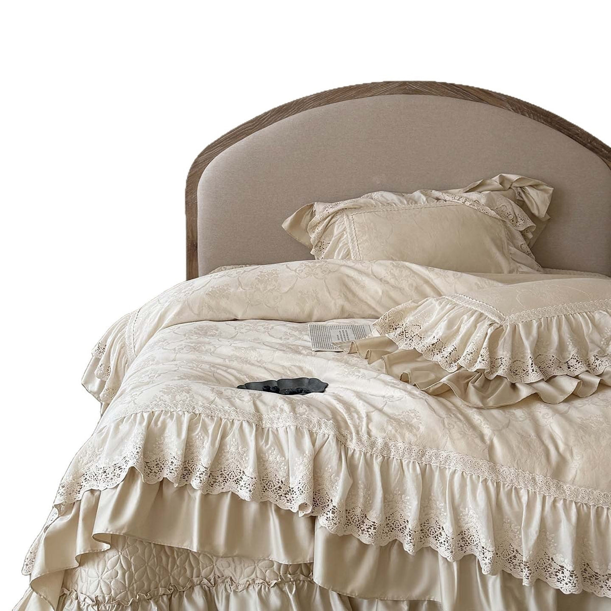 Bedding Set Satin Jacquard Floral Lace Ruffles Temperature-Regulating
