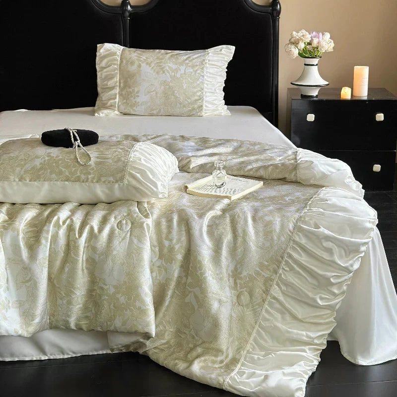 Bedding Set Satin Jacquard Gathered Ruffle Machine Washable
