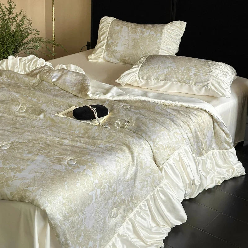 Bedding Set Satin Jacquard Gathered Ruffle Machine Washable