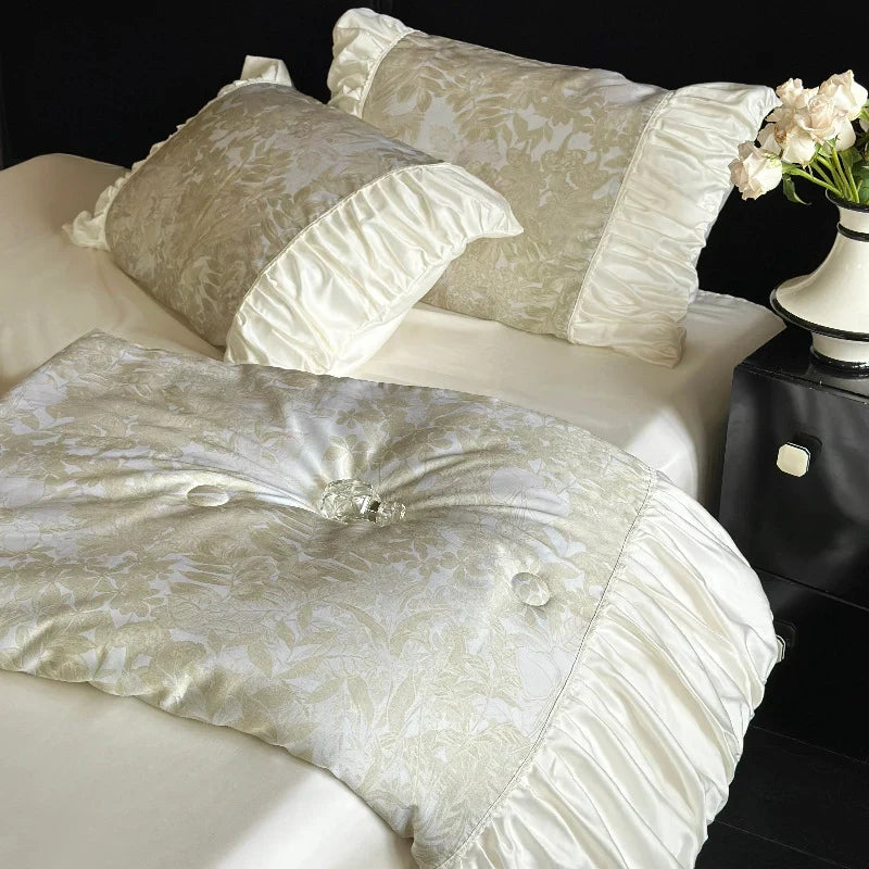 Bedding Set Satin Jacquard Gathered Ruffle Machine Washable