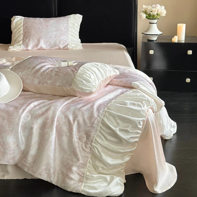 Bedding Set Satin Jacquard Gathered Ruffle Machine Washable