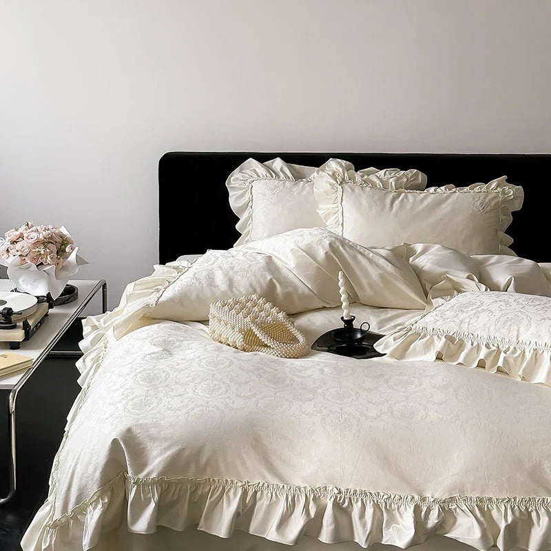Bedding Set Satin Jacquard Ruffled Edges 4-Piece