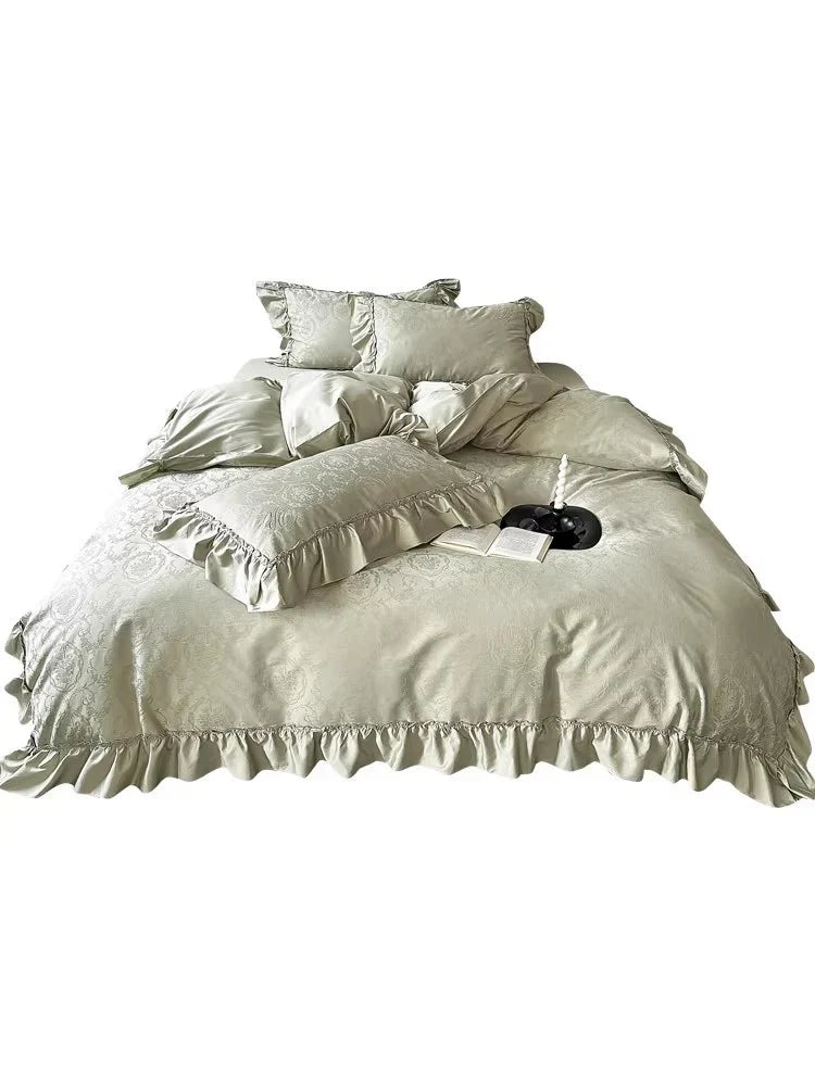 Bedding Set Satin Jacquard Ruffled Edges 4-Piece