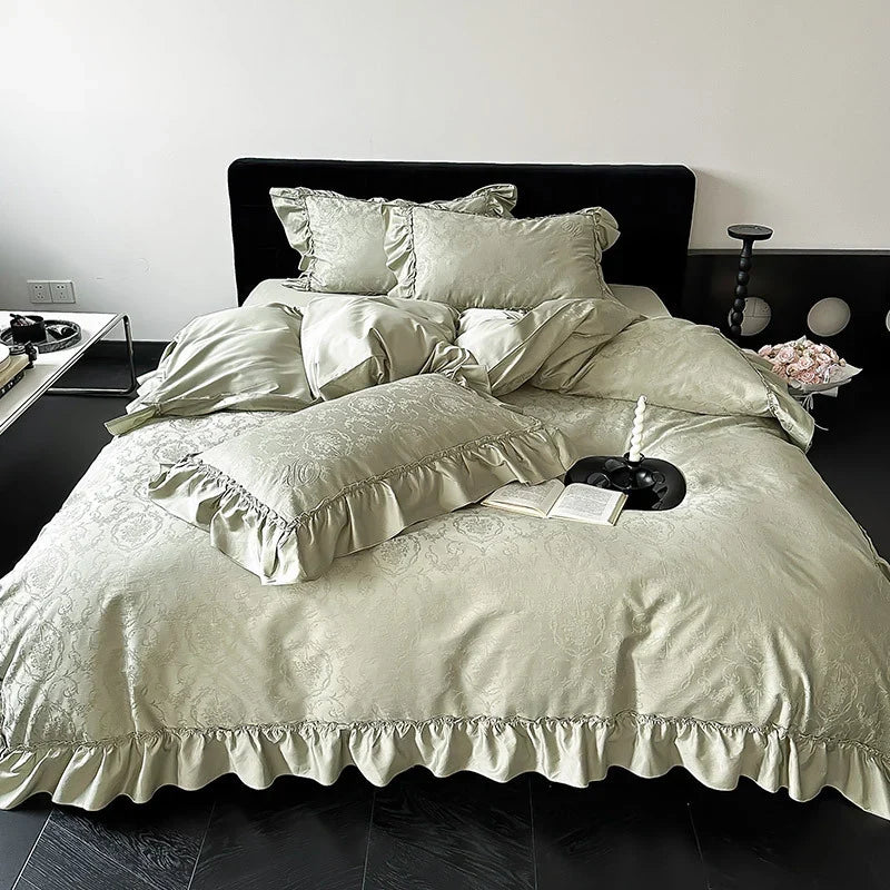 Bedding Set Satin Jacquard Ruffled Edges 4-Piece