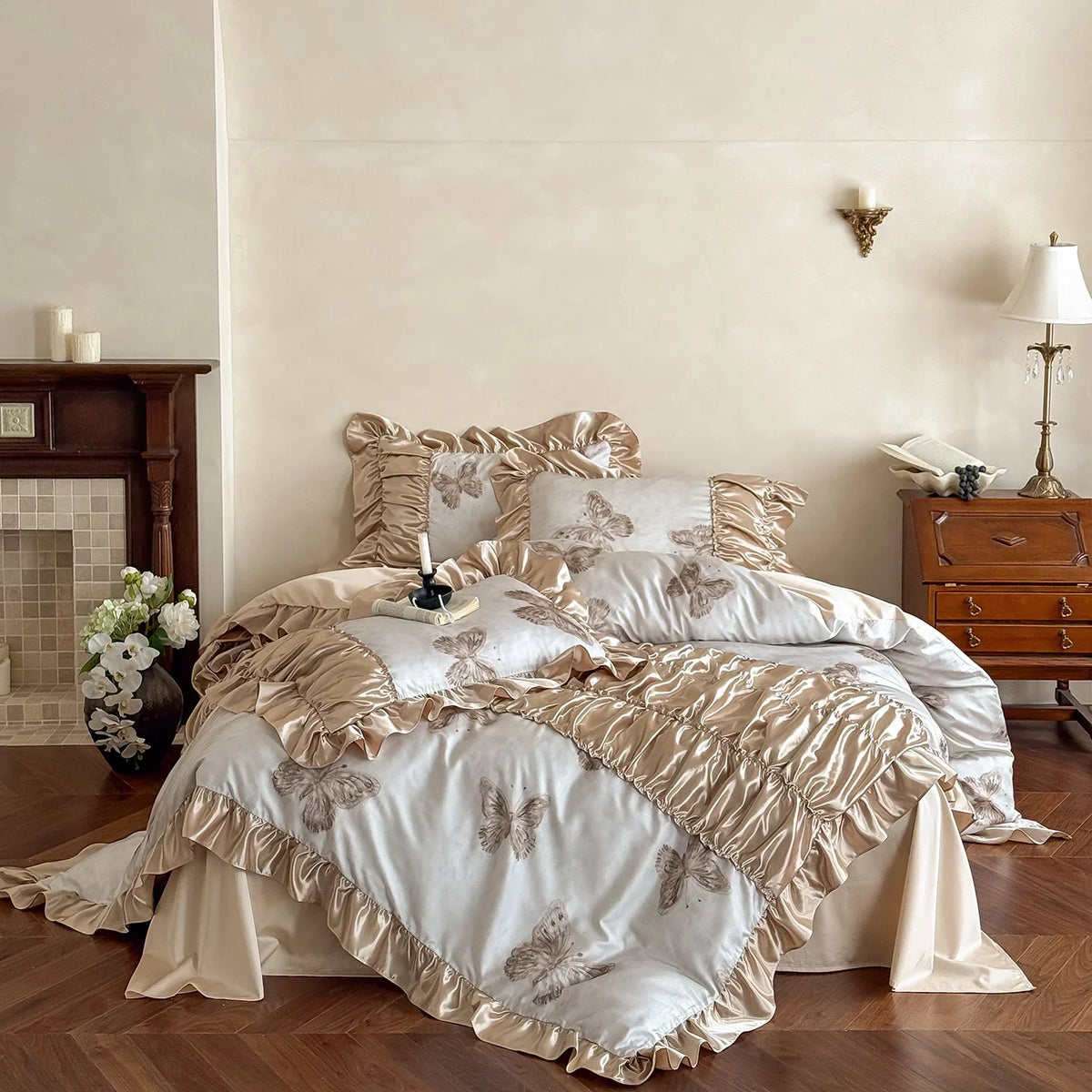 Bedding Set Silky Satin Butterfly Print