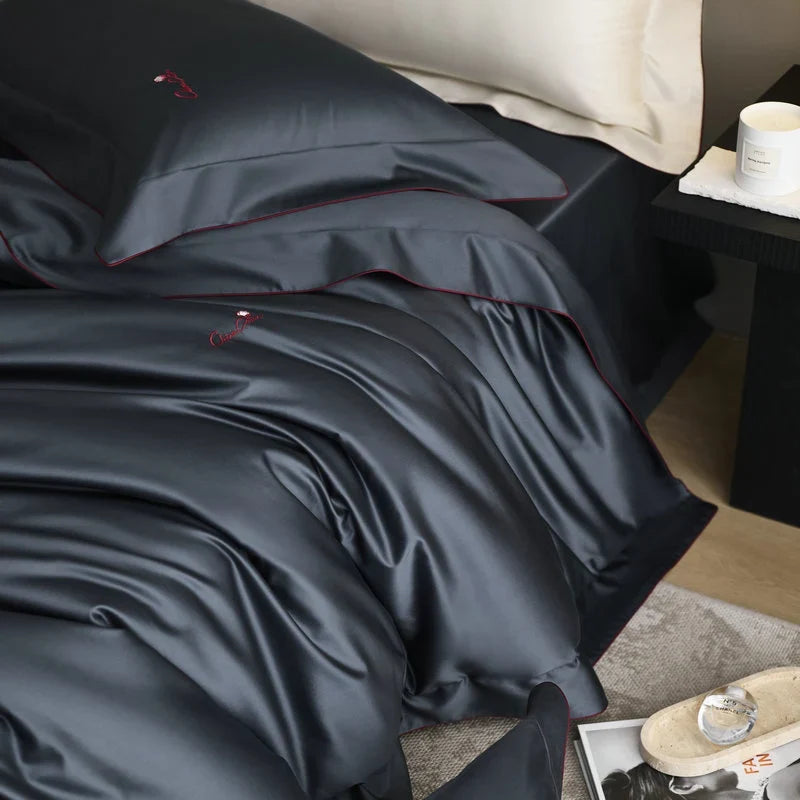 Bedding Set Silky Satin Hidden Zipper 4-Piece Set