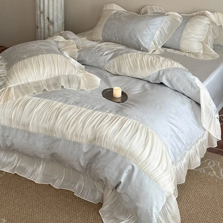 Bedding Set Silky Satin Jacquard Pleated Ruffle 4-Piece