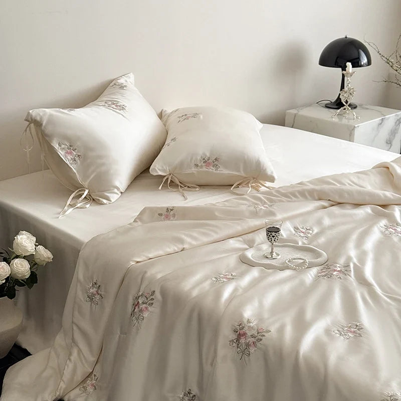 Bedding Set Silky Satin & Rose Embroidery