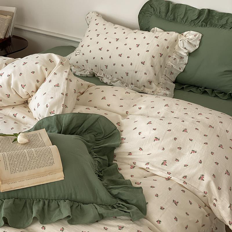 Bedding Set Soft & Breathable Cotton Floral Ruffle Concealed Zipper
