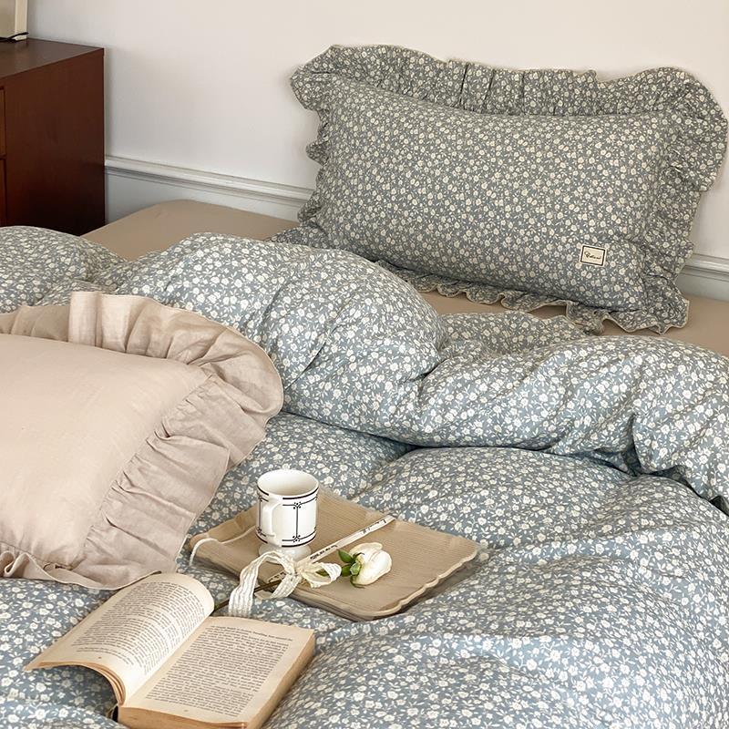 Bedding Set Soft & Breathable Cotton Floral Ruffle Concealed Zipper