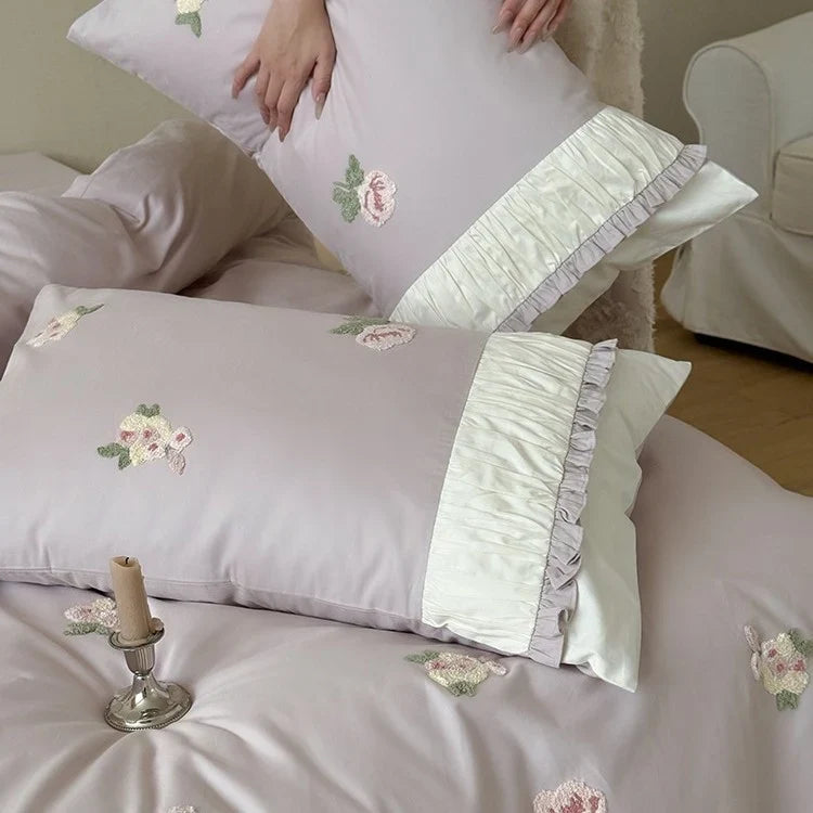 Bedding Set Soft Breathable Cotton & Rose Embroidery