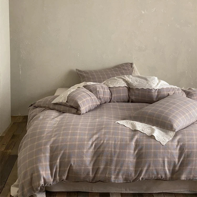 Bedding Set Soft-Washed Cotton Fine Lace Trim All-Season Comfort