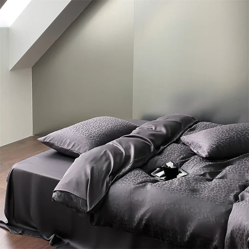 Bedding Set Tencel Satin Jacquard Leopard 4-Piece