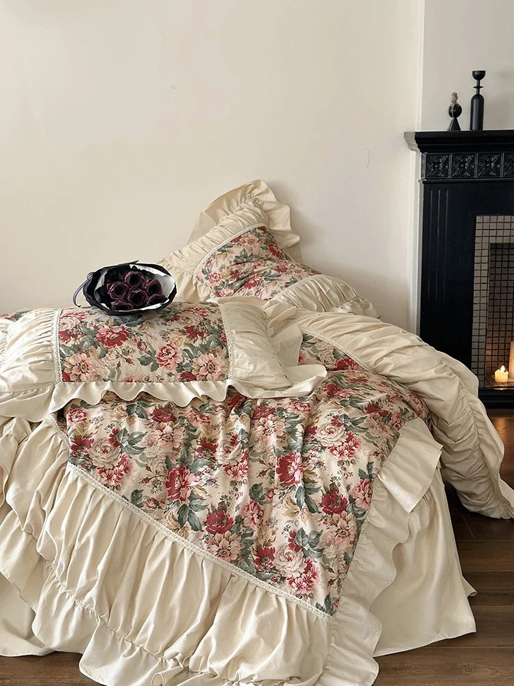 Bedding Set Victorian Floral Cotton Blend 4-Piece