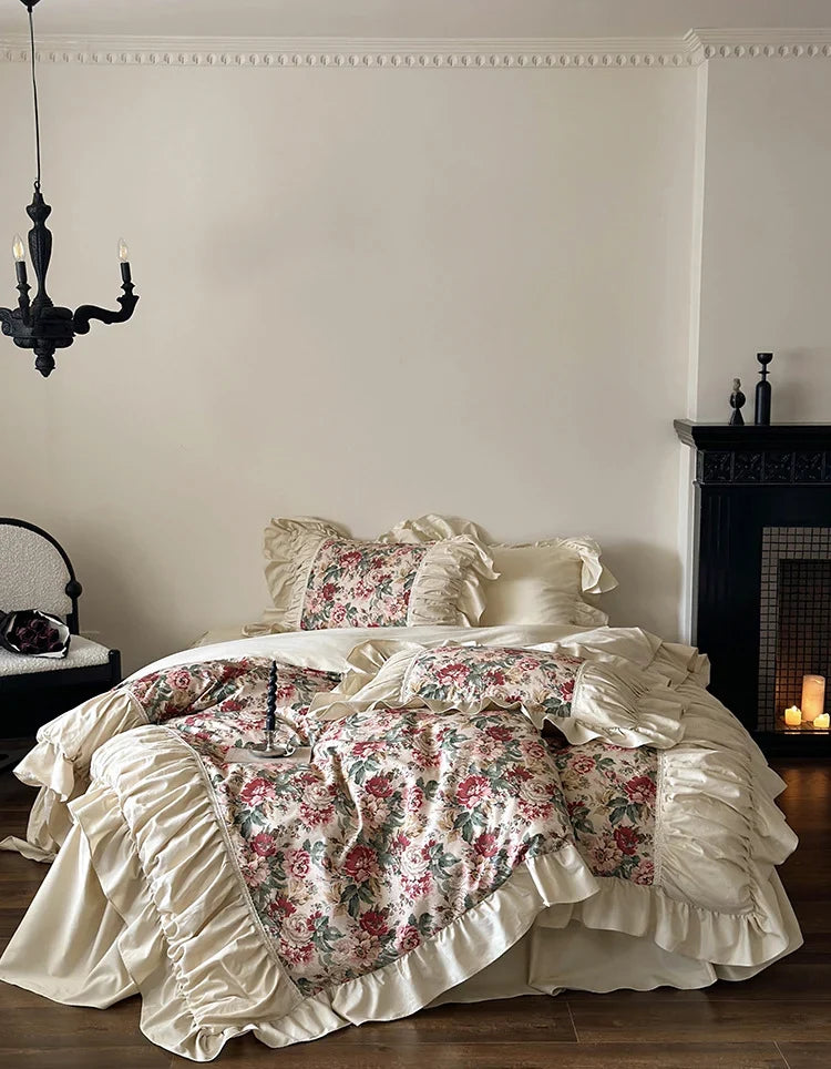 Bedding Set Victorian Floral Cotton Blend 4-Piece
