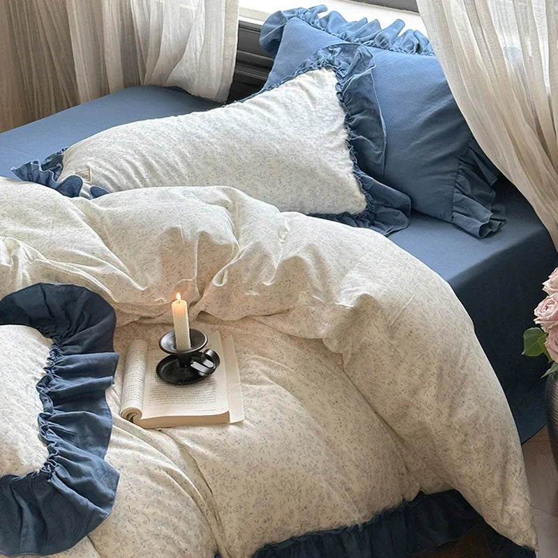 Bedding Set Vintage Floral Ruffled Hem Breathable
