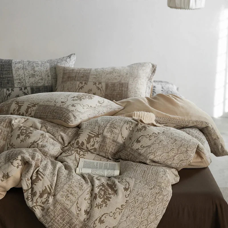 Bedding Set Vintage Textured Botanical Print Pure Cotton