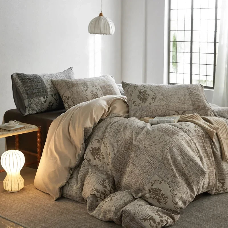 Bedding Set Vintage Textured Botanical Print Pure Cotton