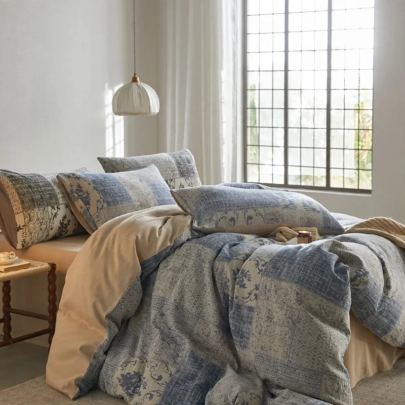 Bedding Set Vintage Textured Botanical Print Pure Cotton
