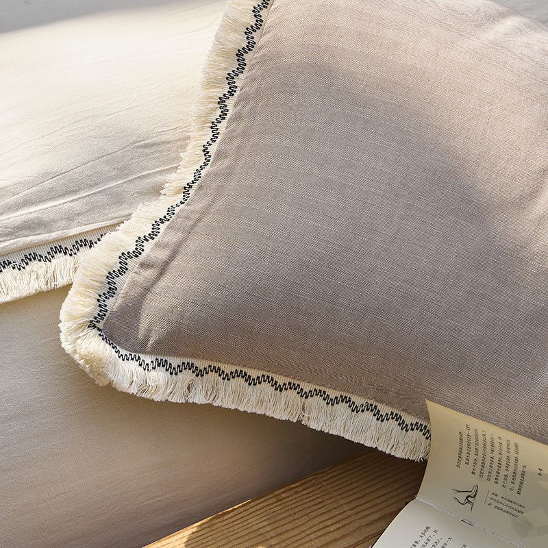 Bedding Set Washed Cotton-Linen Lace Trim Wrinkle-Resistant 4-Piece