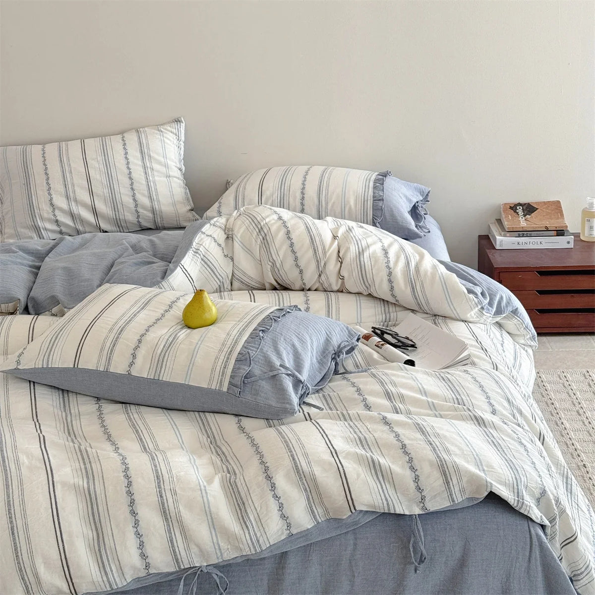 Bedding Set Washed Linen-Cotton Breathable Tie Pillowcases