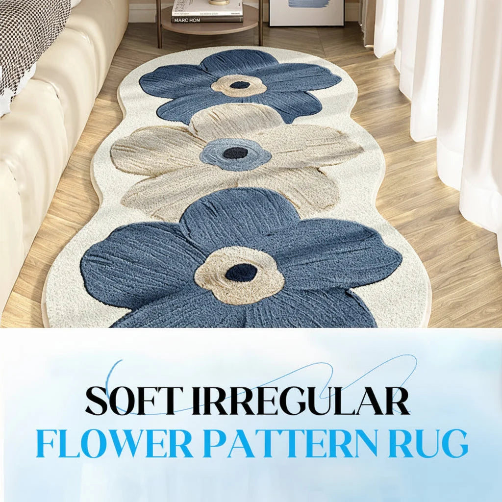Bedroom Rug Petal-Shaped Floral Short Pile & Non-Slip Backing