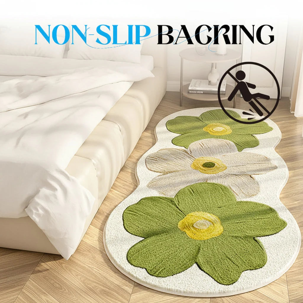 Bedroom Rug Petal-Shaped Floral Short Pile & Non-Slip Backing